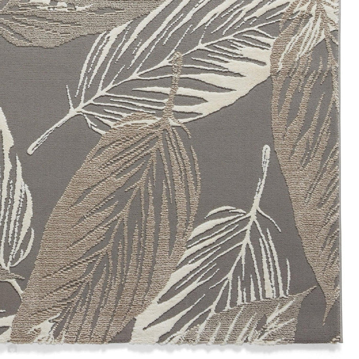 Washable Flores 1925 Modern Super-Soft Floral Leaves Verdant Textured Eco-Friendly Recycled Polyester Pile Grey/Cream/Beige Rug