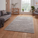 Washable Flores 1930 Modern Super Soft Plain Subtle Lines Textured Eco-Friendly Recycled Polyester Pile Grey/Cream Rug