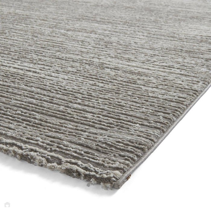 Washable Flores 1930 Modern Super Soft Plain Subtle Lines Textured Eco-Friendly Recycled Polyester Pile Grey/Cream Rug