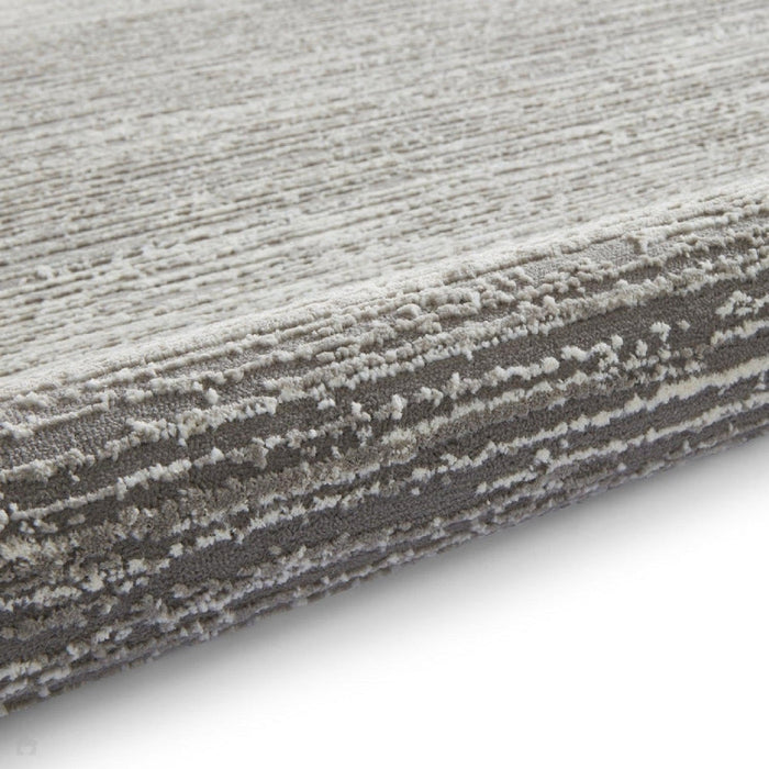 Washable Flores 1930 Modern Super Soft Plain Subtle Lines Textured Eco-Friendly Recycled Polyester Pile Grey/Cream Rug