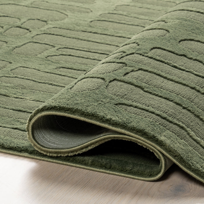 Washable Forest Green Plush Rug Made From Recycled PET Yarn