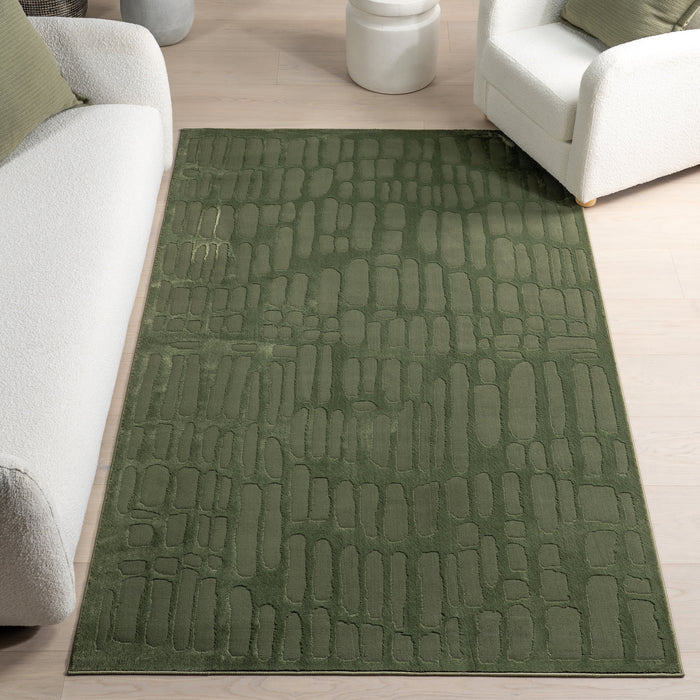 Washable Forest Green Plush Rug Made From Recycled PET Yarn