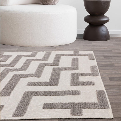 Washable Freja Cove Modern Abstract Soft-Touch Hi-Low Textured Flatweave Grey Rug