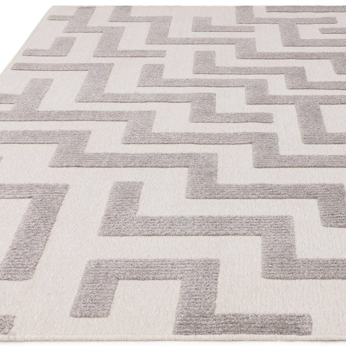 Washable Freja Cove Modern Abstract Soft-Touch Hi-Low Textured Flatweave Grey Rug