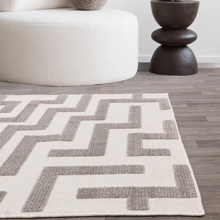 Washable Freja Cove Modern Abstract Soft-Touch Hi-Low Textured Flatweave Grey Rug