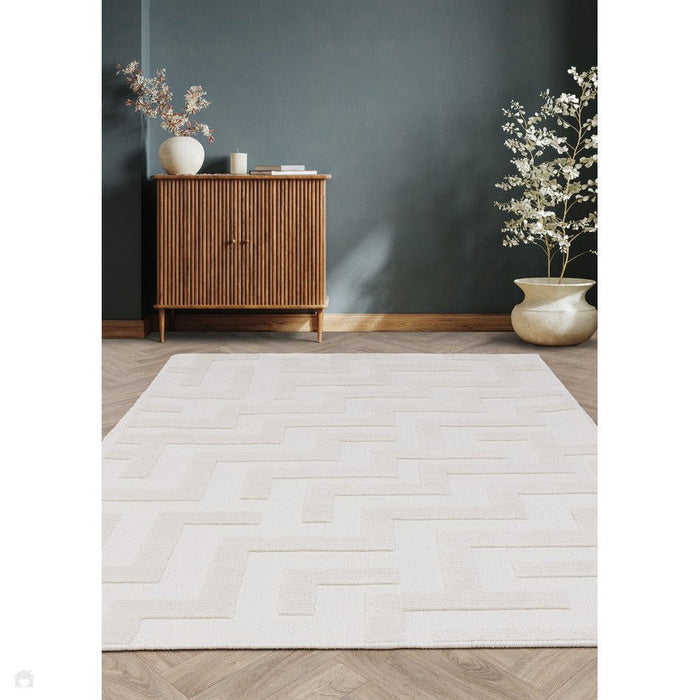 Washable Freja Cove Modern Abstract Soft-Touch Hi-Low Textured Flatweave Ivory Rug