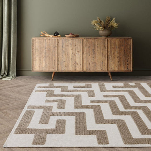 Washable Freja Cove Modern Abstract Soft-Touch Hi-Low Textured Flatweave Sand/Natural Rug