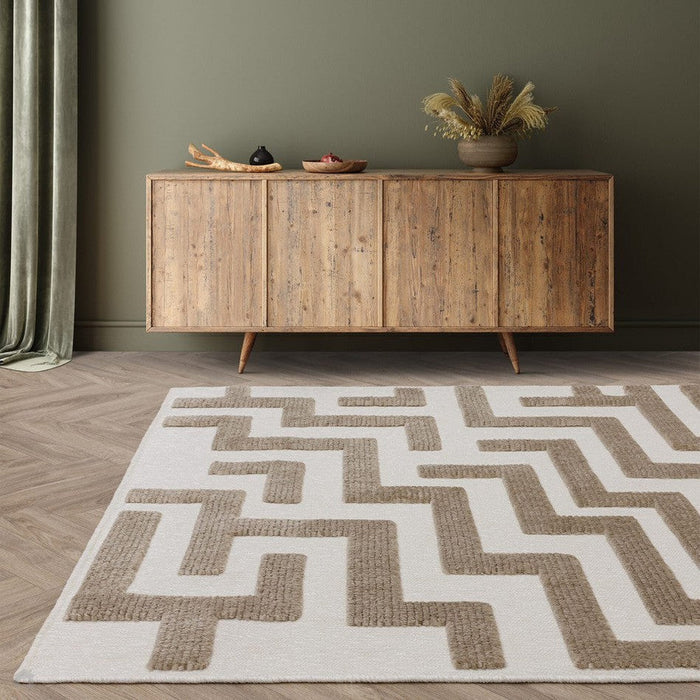 Washable Freja Cove Modern Abstract Soft-Touch Hi-Low Textured Flatweave Sand/Natural Rug