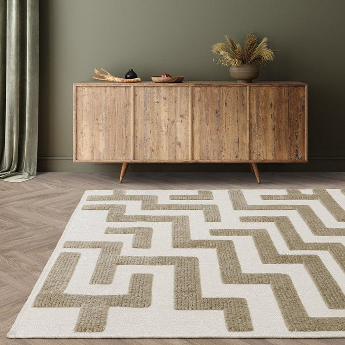 Washable Freja Cove Modern Abstract Soft-Touch Hi-Low Textured Flatweave Sand/Natural Rug