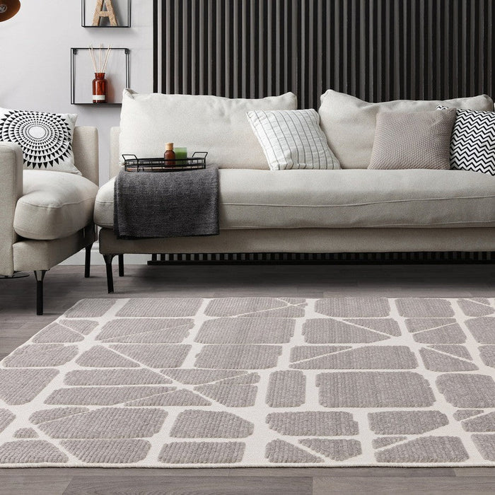 Washable Freja Method Modern Abstract Soft-Touch Hi-Low Textured Flatweave Grey Rug