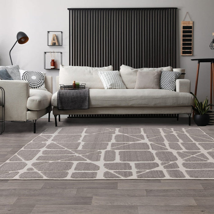 Washable Freja Method Modern Abstract Soft-Touch Hi-Low Textured Flatweave Grey Rug