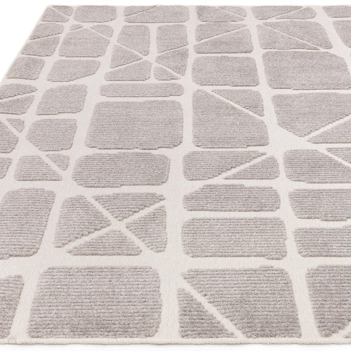 Washable Freja Method Modern Abstract Soft-Touch Hi-Low Textured Flatweave Grey Rug