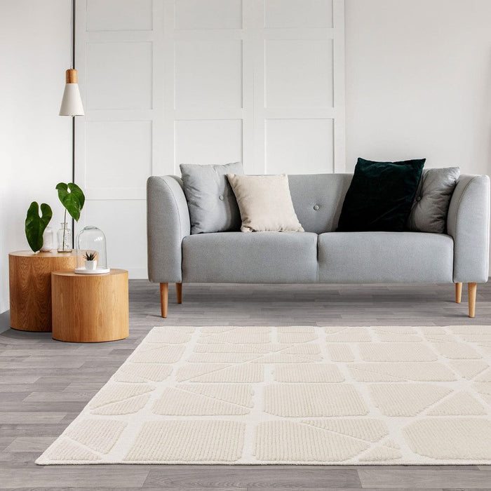 Washable Freja Method Modern Abstract Soft-Touch Hi-Low Textured Flatweave Ivory Rug