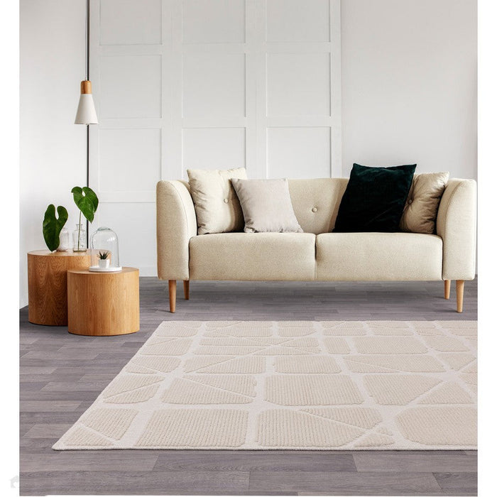 Washable Freja Method Modern Abstract Soft-Touch Hi-Low Textured Flatweave Ivory Rug