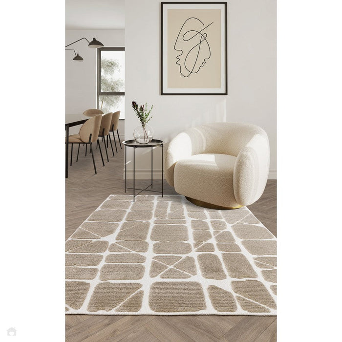 Washable Freja Method Modern Abstract Soft-Touch Hi-Low Textured Flatweave Sand/Natural Rug