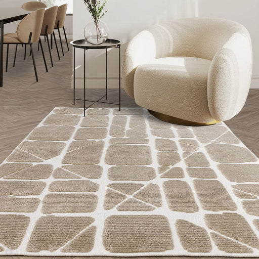 Washable Freja Method Modern Abstract Soft-Touch Hi-Low Textured Flatweave Sand/Natural Rug