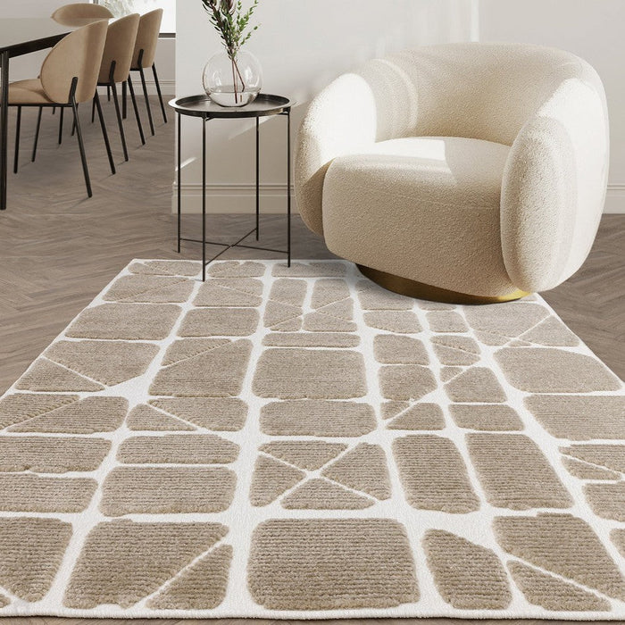 Washable Freja Method Modern Abstract Soft-Touch Hi-Low Textured Flatweave Sand/Natural Rug