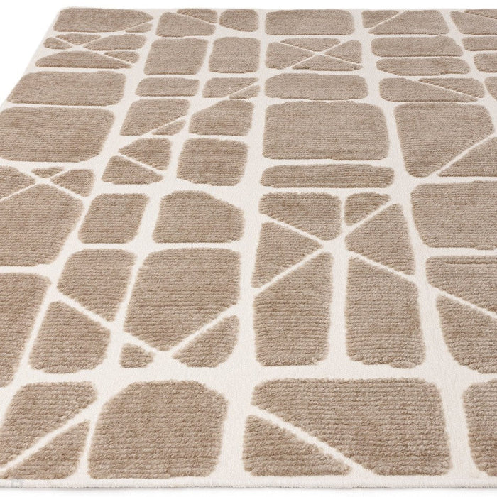 Washable Freja Method Modern Abstract Soft-Touch Hi-Low Textured Flatweave Sand/Natural Rug