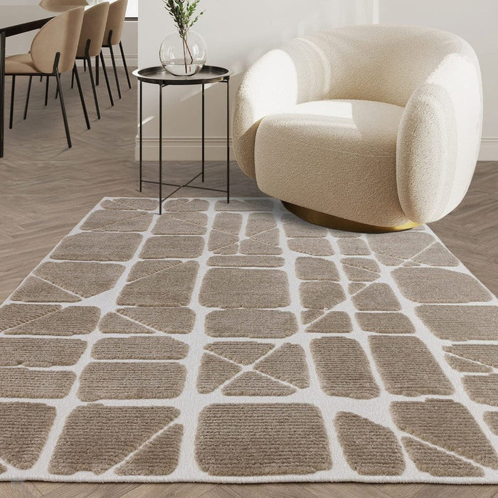 Washable Freja Method Modern Abstract Soft-Touch Hi-Low Textured Flatweave Sand/Natural Rug