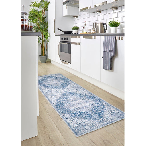 Washable Garda Flatweave Blue Runner