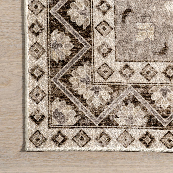 Washable Geometric Area Rug 120 x 180 cm Beige