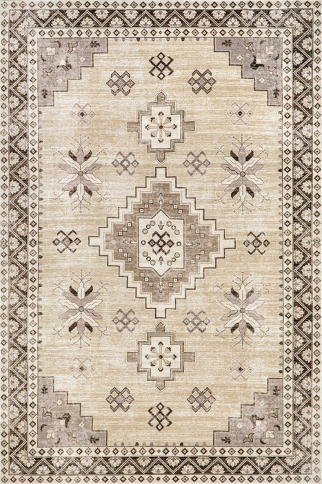 Washable Geometric Area Rug 120 x 180 cm Beige