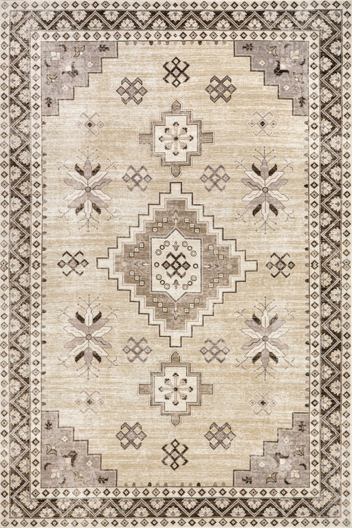 Washable Geometric Area Rug 120 x 180 cm Beige