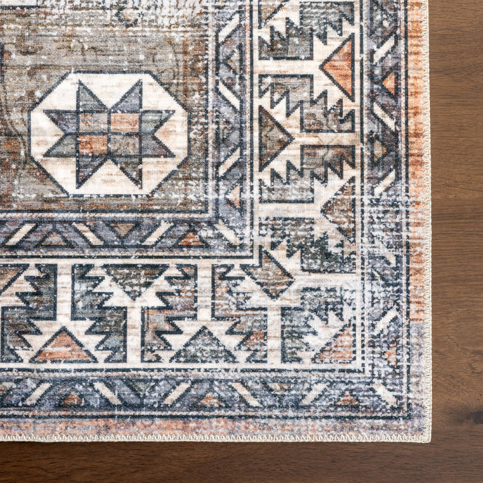 Washable Geometric Area Rug 60x90 cm Rust Color