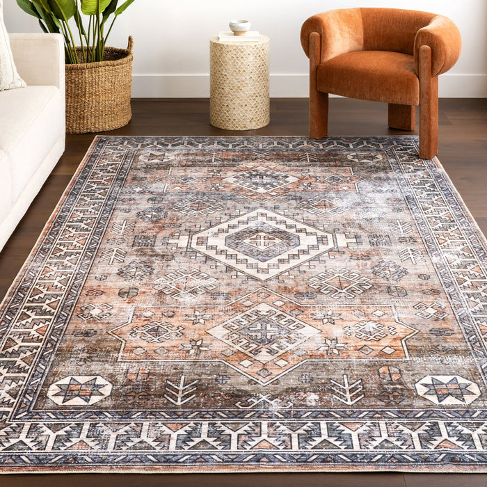 Washable Geometric Area Rug 60x90 cm Rust Color