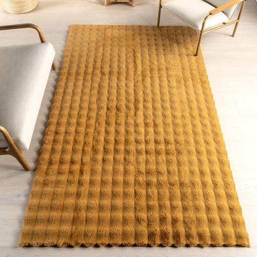 Washable Gold Checkered Plush Cloud Area Rug 150x240 cm