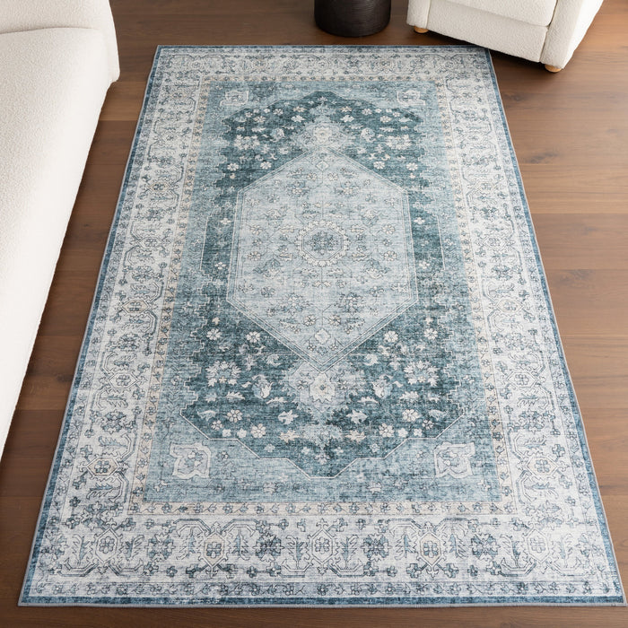 Washable Green Spill Resistant Area Rug