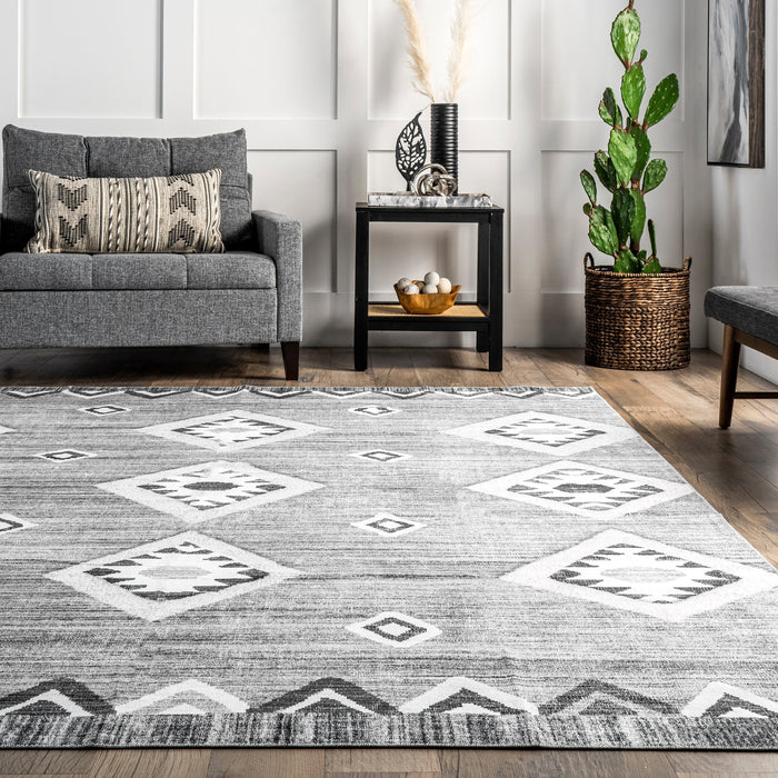 Washable Grey Area Rug For High Traffic Homes