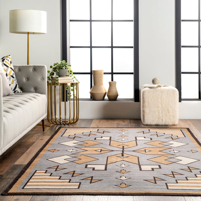 Washable Grey Aztec Area Rug for Home and Kitchen