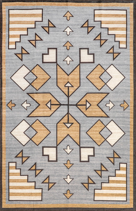 Washable Grey Aztec Area Rug for Home and Kitchen