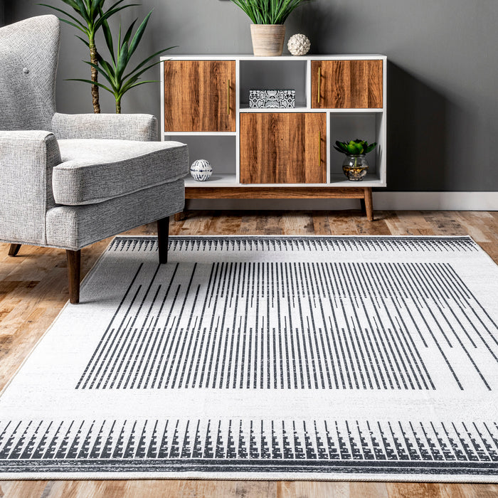 Washable Grey Linear Puzzle Area Rug 150x90 cm