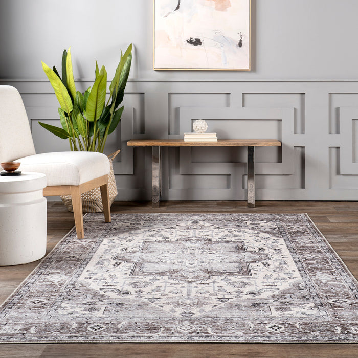 Washable Grey Rug With Stain And Spill Resistance