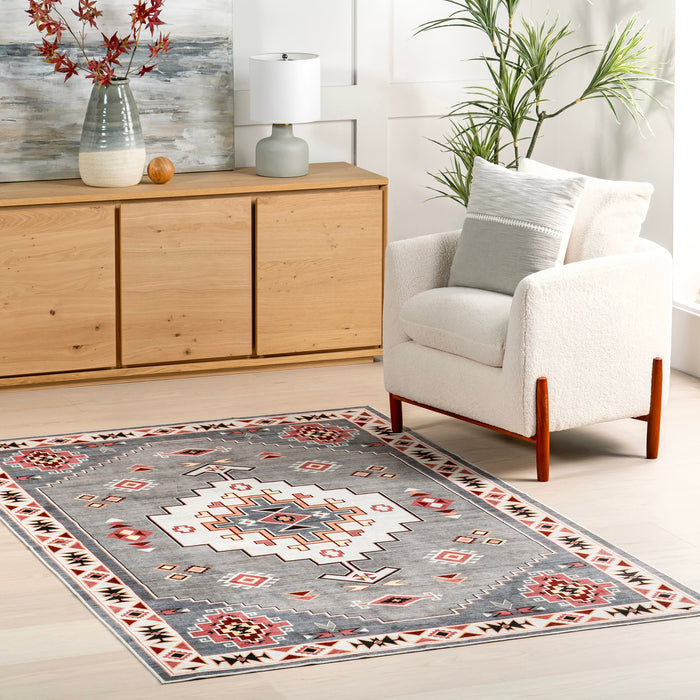 Washable Grey Southwestern Rug Stain Resistant 120x180 cm