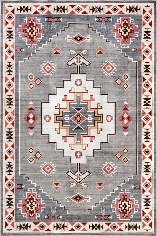 Washable Grey Southwestern Rug Stain Resistant 120x180 cm