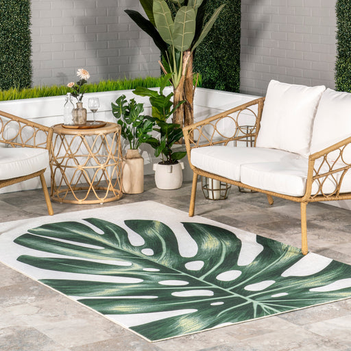 Washable Indoor Outdoor Monstera Area Rug Green 50x76 cm