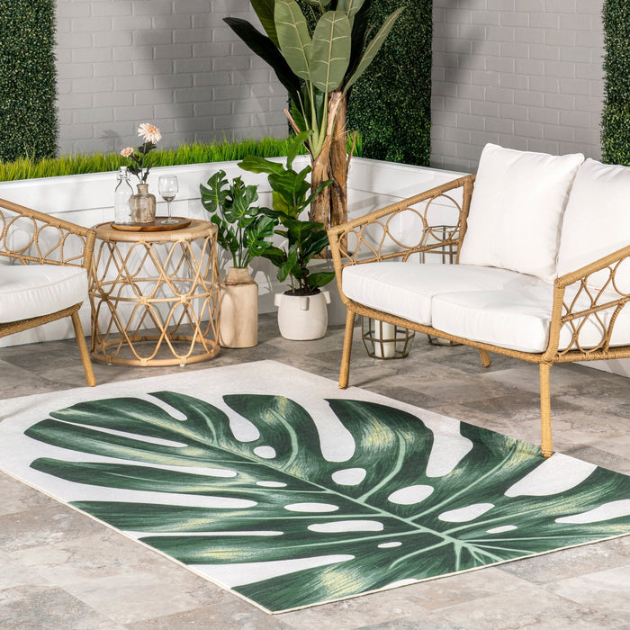 Washable Indoor Outdoor Monstera Area Rug Green 50x76 cm