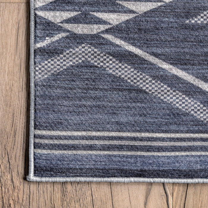 Washable Indoor Outdoor Rug 5x7 Feet Blue Chevron Design