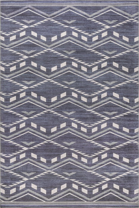 Washable Indoor Outdoor Rug 5x7 Feet Blue Chevron Design