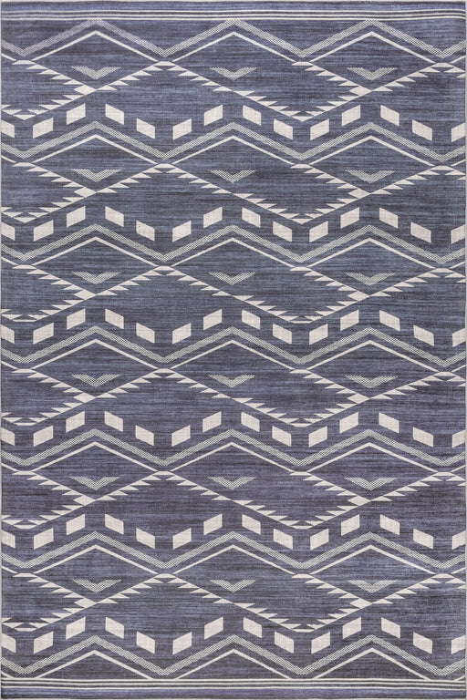 Washable Indoor Outdoor Rug 5x7 Feet Blue Chevron Design