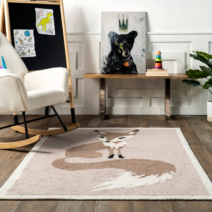 Washable Ivory Fox Area Rug for Nursery and Home Decor