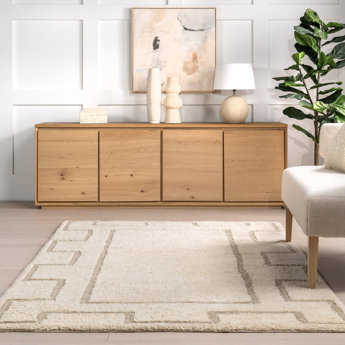 Washable Ivory Geometric Wool Rug 120x180 cm