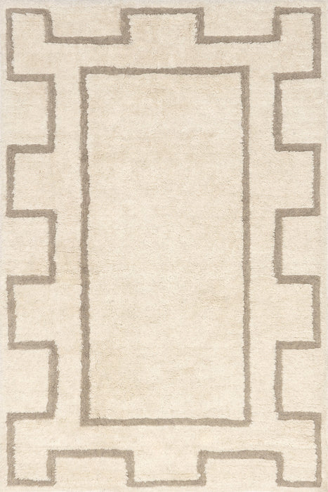 Washable Ivory Geometric Wool Rug 120x180 cm