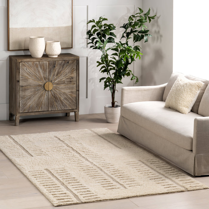 Washable Ivory Geometric Wool Rug 160x230 cm