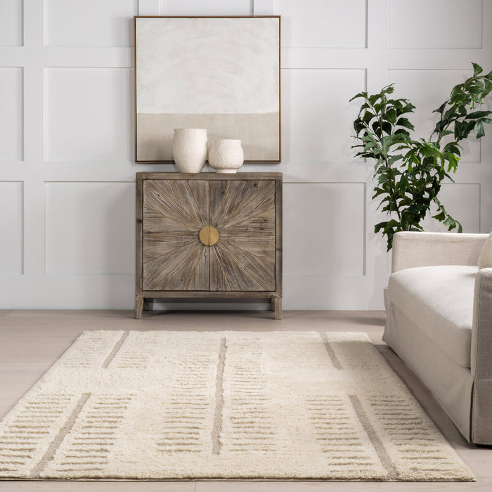 Washable Ivory Geometric Wool Rug 160x230 cm