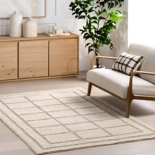 Washable Ivory Geometric Wool Rug 80x150 cm