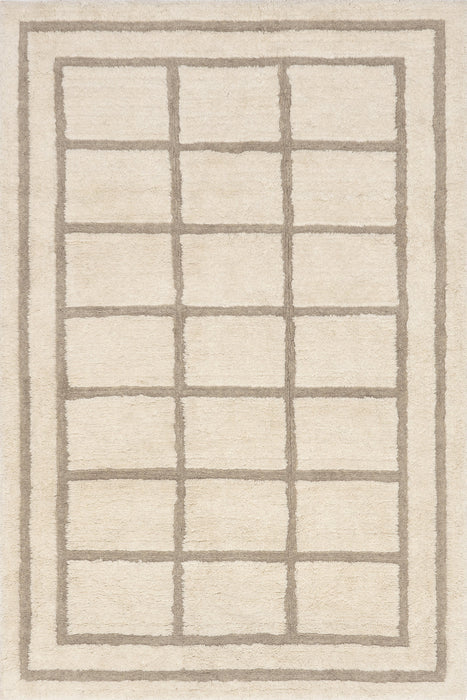 Washable Ivory Geometric Wool Rug 80x150 cm